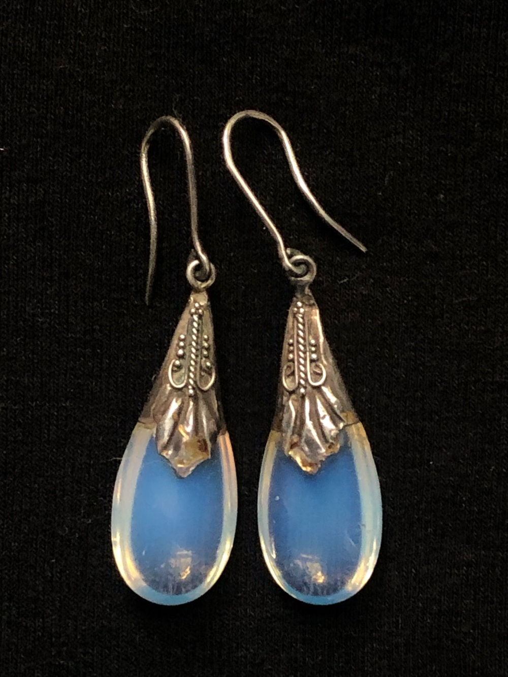Sterling Silver Faux Opalite Teardrop Dangle Earrings